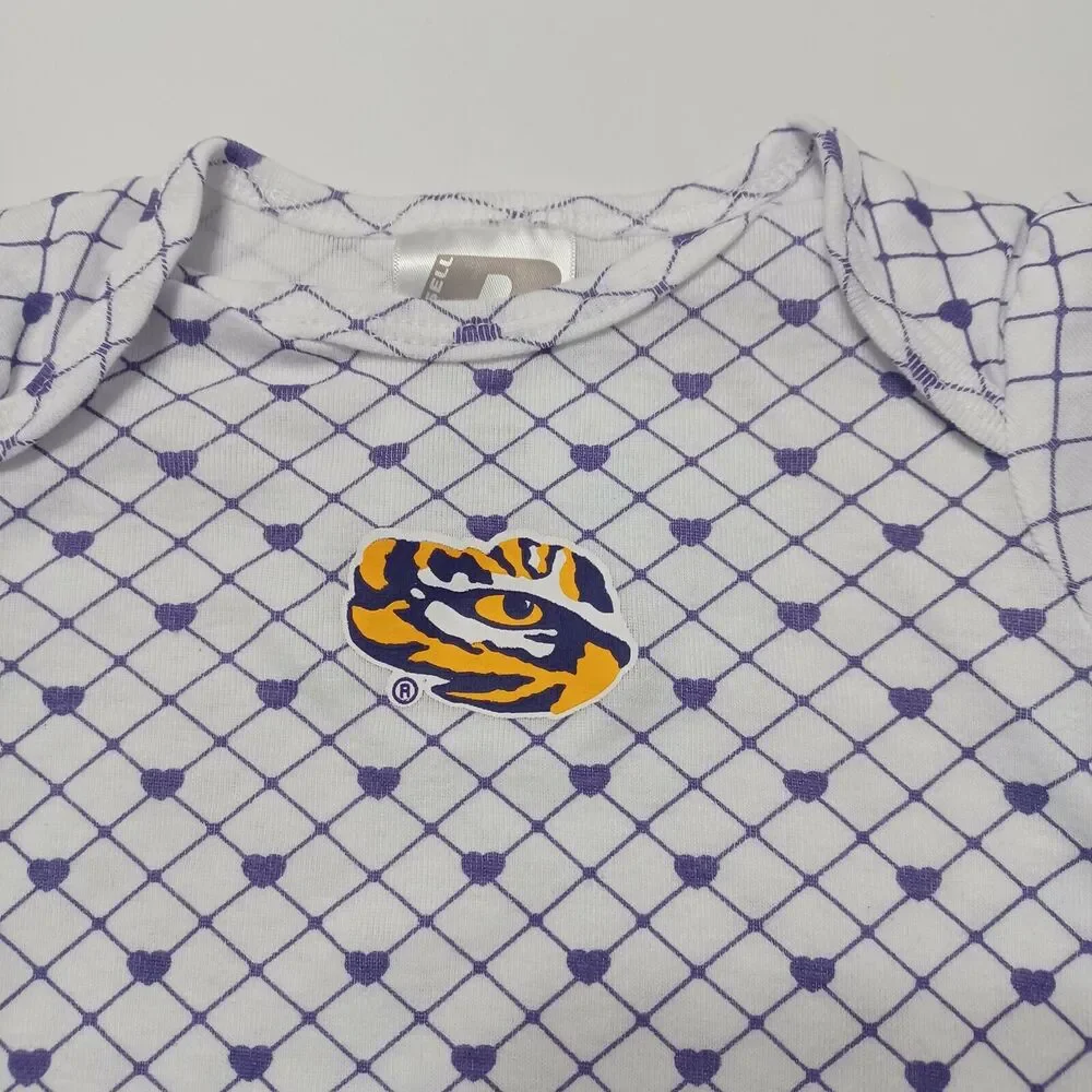 Louisiana State University Girls‎ 0-3 Month Bodysuit Purple Yellow White Hearts